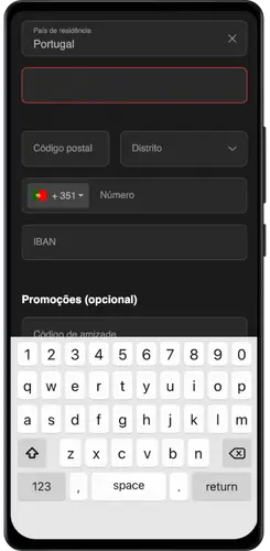 Teclado otimizado do dispositivo durante o preenchimento do formulário ESC